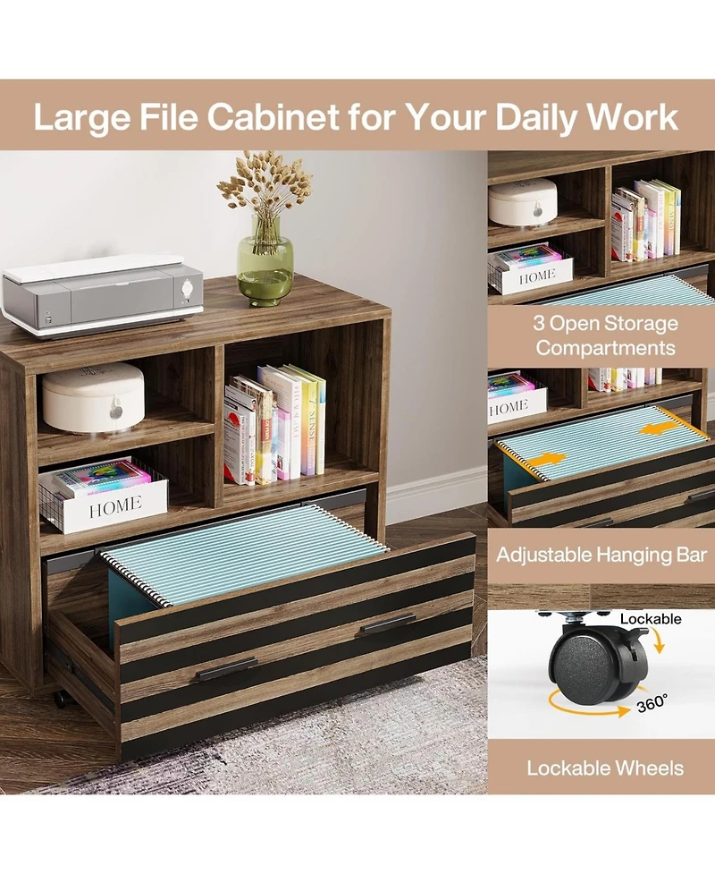 Tribesigns 62.2" Executive Desk with Mobile File Cabinet, L-Shaped Office Storage Shelves, Large Computer Table Business Workstation Set