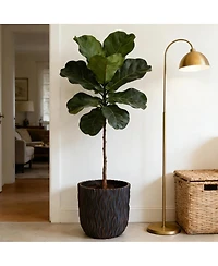 Streamdale Furniture Set of 2 Large Round Textured Magnesium Oxide Planters with Drainage Holes