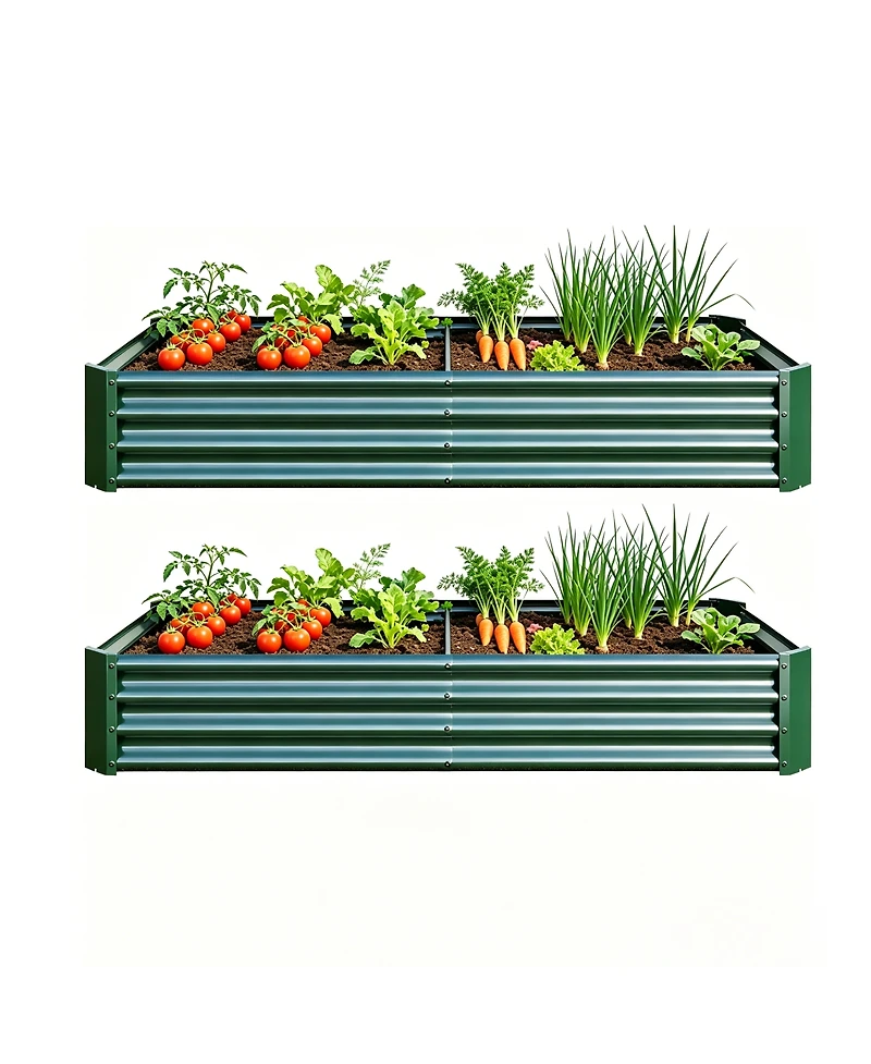 Streamdale Furniture 2PCS Green 6x3x1ft Metal Raised Rectangle Garden Planter Beds