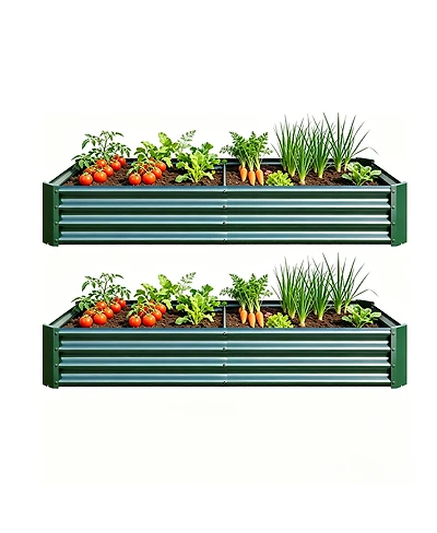 Streamdale Furniture 2PCS Green 6x3x1ft Metal Raised Rectangle Garden Planter Beds