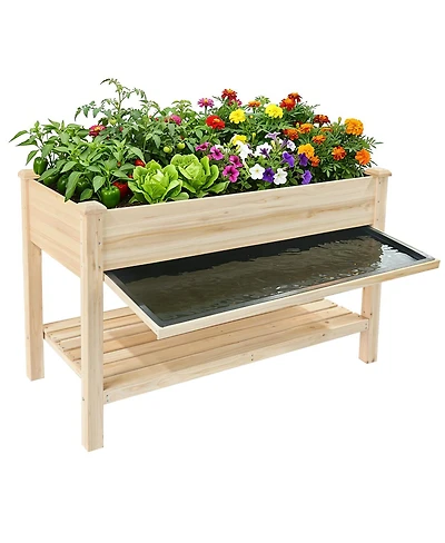 Streamdale Furniture 48x23x31.1'' Elevated Wood Garden Bed with Storage Shelf and Liner