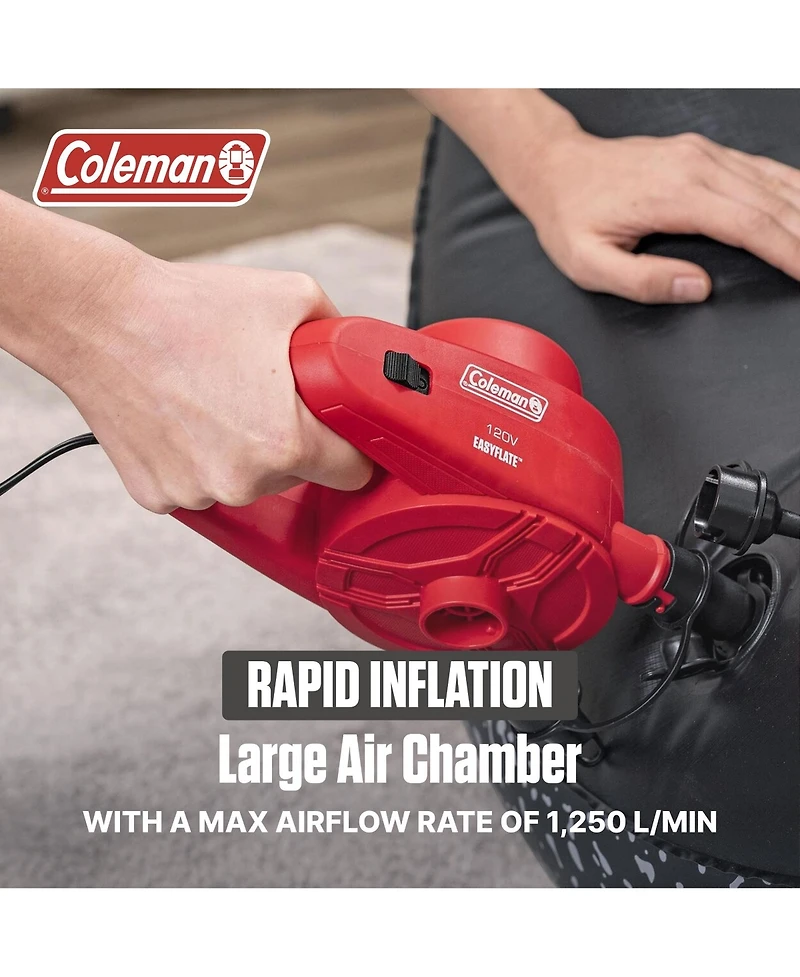 Coleman EasyFlate 120V Ac Electric Air Pump, Plug-In Inflator with 3 Adapters