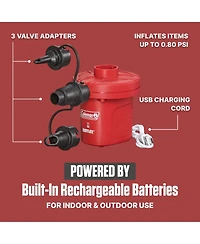 Coleman EasyFlate Rechargeable Electric Air Pump, Inflator with 3 Adapters