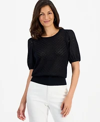 Style & Co Petite Cotton Crewneck Pointelle Sweater, Macy's Exclusive
