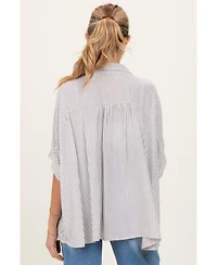 Pinkblush Maternity Brown Striped Boxy Button Down Top