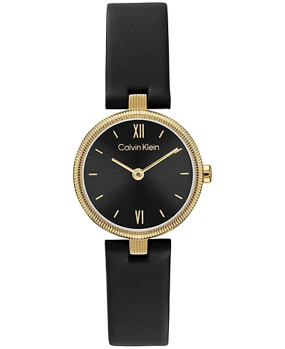 Calvin Klein Women's Gleam Black Leather Strap Watch 24mm