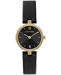 Calvin Klein Women's Gleam Black Leather Strap Watch 24mm