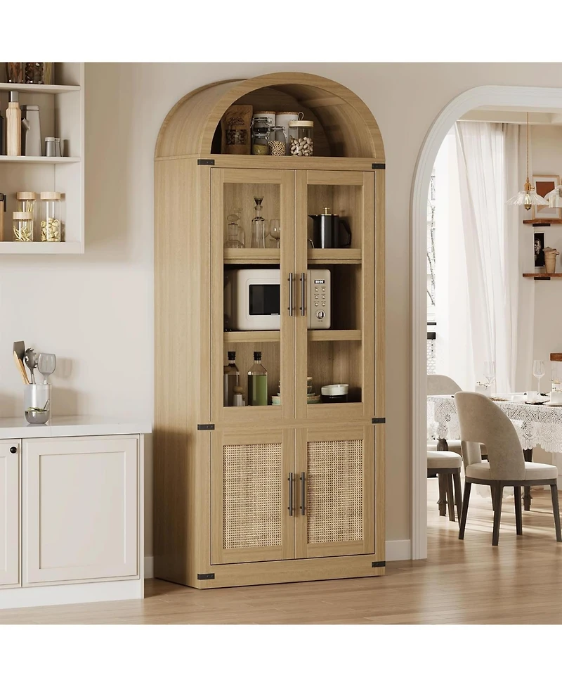 gaomon 6-Shelf Bookcase with Glass Doors, Modern Wooden Display Cabinet for Storage