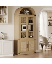 gaomon 6-Shelf Bookcase with Glass Doors, Modern Wooden Display Cabinet for Storage