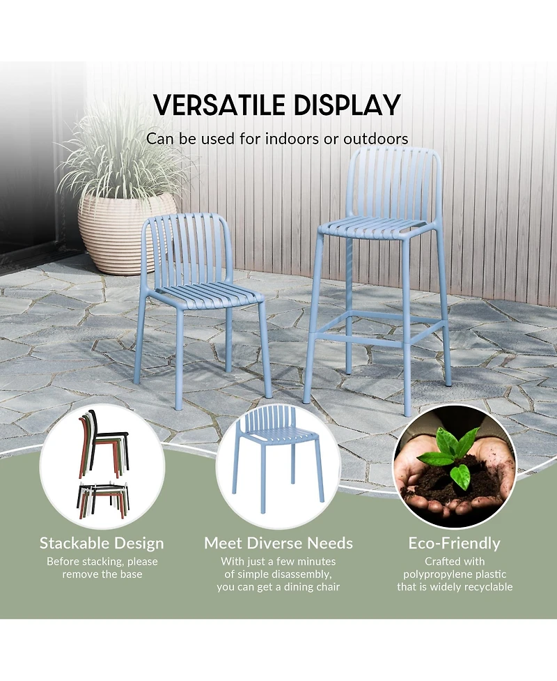 29.5" Outdoor Modern Polypropylene Plastic Patio Bar Height Stools (Set of 2)