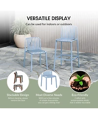 29.5" Outdoor Modern Polypropylene Plastic Patio Bar Height Stools (Set of 2)