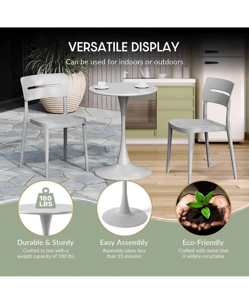 WestinTrends 3-Piece Outdoor Indoor Metal Patio Dining Table Set With Stackable Chairs