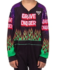 Monster Jam Grave Digger Boys' Union Suit Kids Fleece Monster Truck One Piece Pajamas