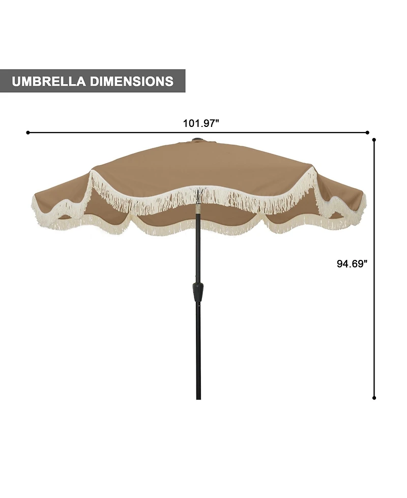 Clihome 101.97'' Tilt Market Umbrella with Fringe Outdoor