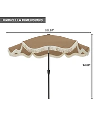 Clihome 101.97'' Tilt Market Umbrella with Fringe Outdoor