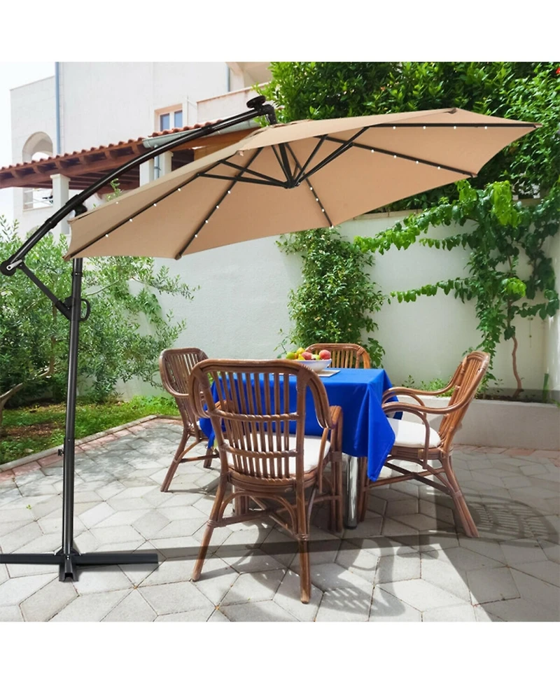 Clihome 10Feet 360degree(s) Rotation Solar Led Patio Offset Umbrella (Weight Base Not Included)