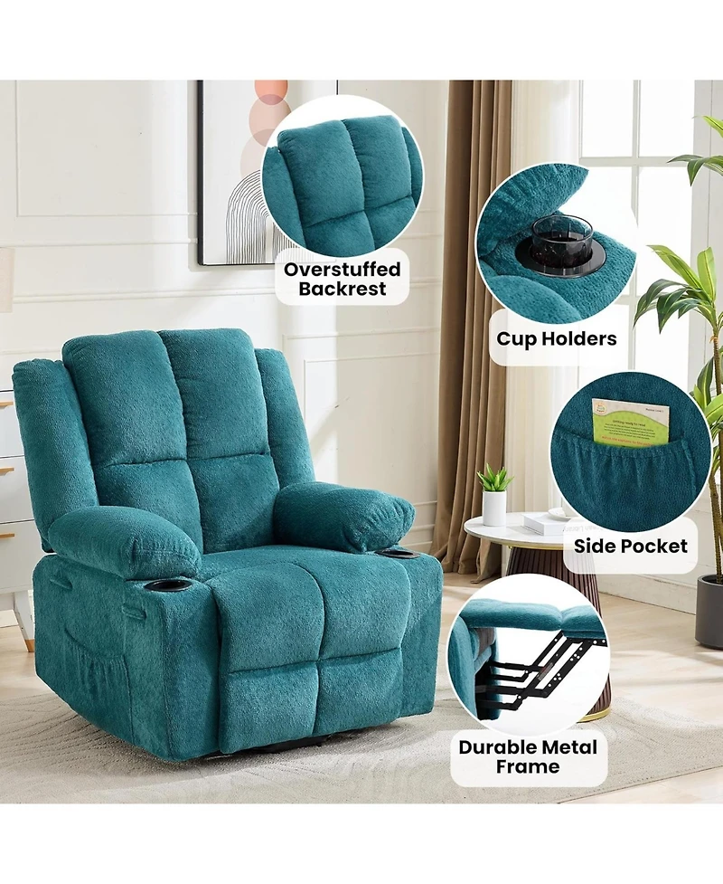 homfan Power Lift Recliner for Elderly, Modern Terry Cloth, Heat and Massage, Electric Stand Assist, Cup Holders, Side Pocket, Living Room Seating
