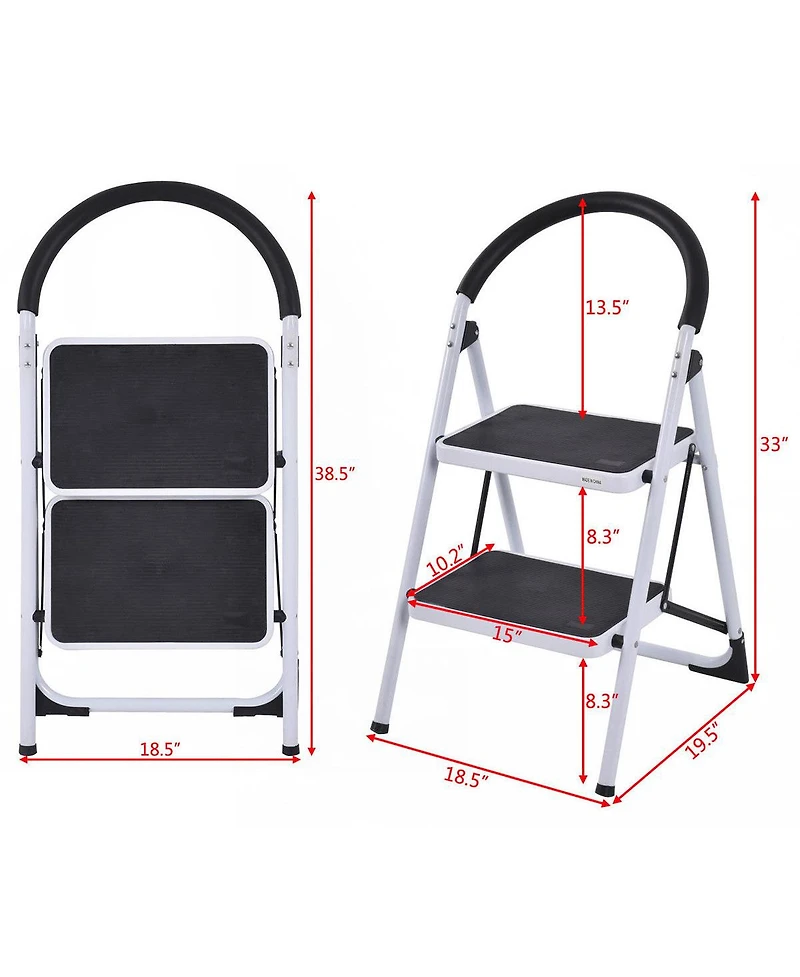 Costway 2 Step Ladder Folding Stool Heavy Duty 330Lbs Capacity Industrial Lightweight