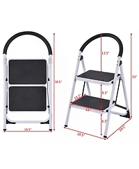 Costway 2 Step Ladder Folding Stool Heavy Duty 330Lbs Capacity Industrial Lightweight
