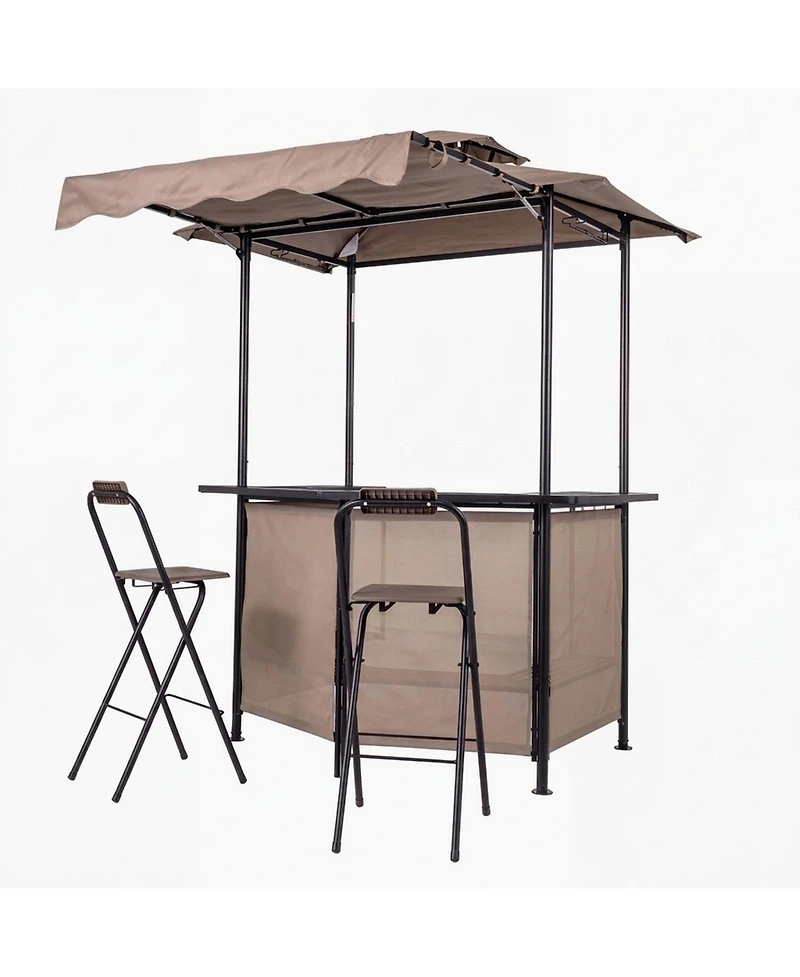 Sugift 3-Piece Patio Bar Set with Grill Gazebo and 2 Folding Bar Stools
