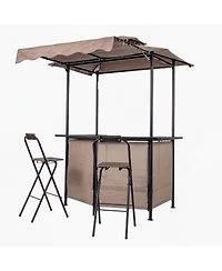 Sugift 3-Piece Patio Bar Set with Grill Gazebo and 2 Folding Bar Stools