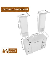 Sillysis 47 Inch Freestanding Bathroom Vanity with Resin Sink, Soft Close Doors, Water-Resistant, 2 Storage Cabinets, 2 Wall Cabinets