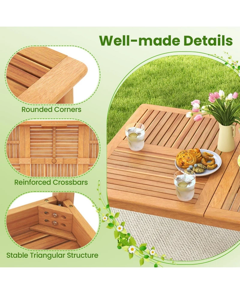 Sugift 9-Piece Patio Dining Set Acacia Wood Rectangular Table with 8 Chairs