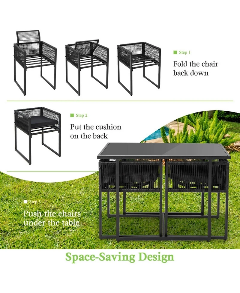 Sugift 3-Piece Outdoor Dining Set with Folding Backrest and Seat Cushions