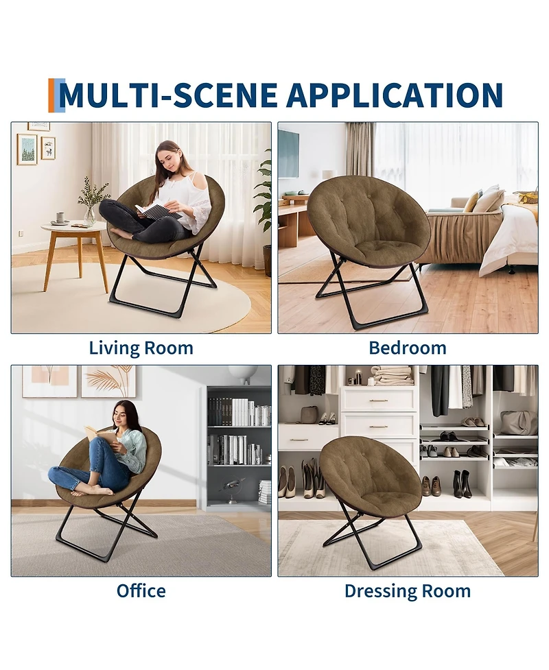 gaomon Oversized Faux Fur Foldable Saucer Chair, Sturdy Metal Frame Lounge Chair for Adults, Comfy Dorm Room Seating