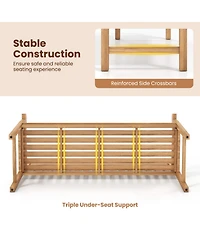 Sugift 62in Teak Outdoor Porch Bench 3-Seat Solid Wood Patio Bench with Armrests