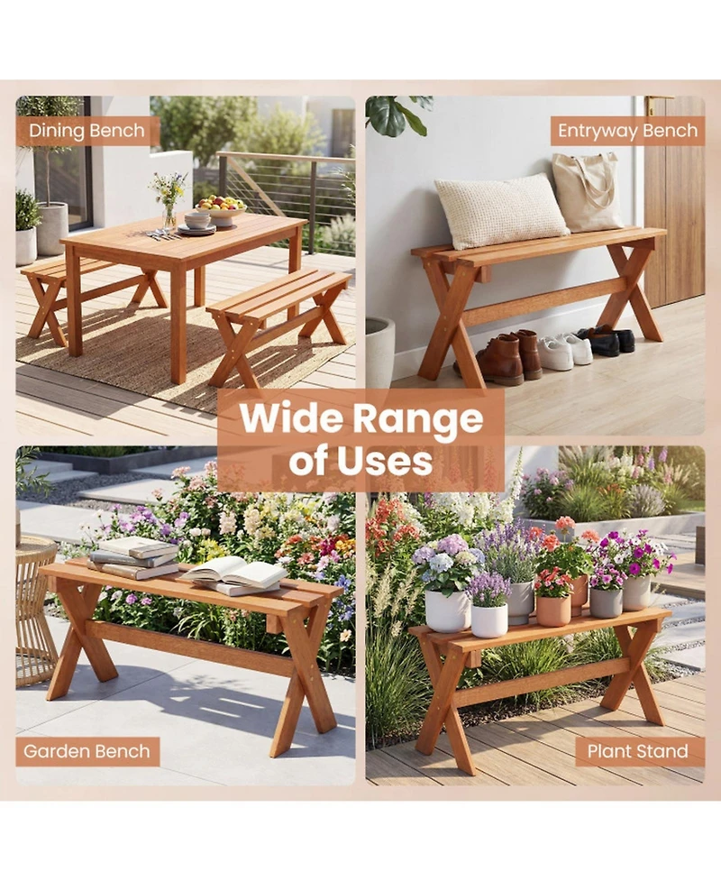Sugift 36in Solid Wood Backless Patio Dining Bench with Teak Oil Finish Set of 1
