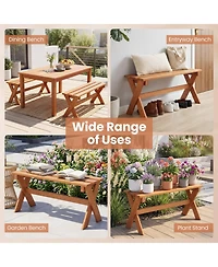 Sugift 36in Solid Wood Backless Patio Dining Bench with Teak Oil Finish Set of 1