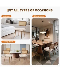 gaomon Rattan Dining Chairs Set of 2, - Linen Upholstered with Woven Cane Back and Wooden Legs, Farmhouse Armless Seat for Kitchen and Restaurant
