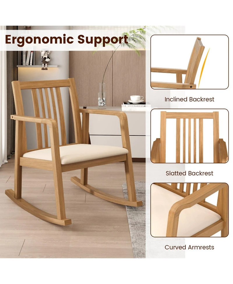 Gouun Cushioned Rocking Chair with Slatted Back and Curved Armrests
