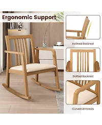 Gouun Cushioned Rocking Chair with Slatted Back and Curved Armrests