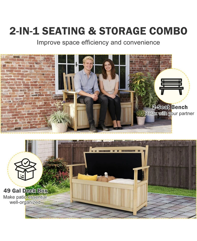 Gouun 2-Person Outdoor Garden Bench with 49 Gal Storage Compartment and Backrest