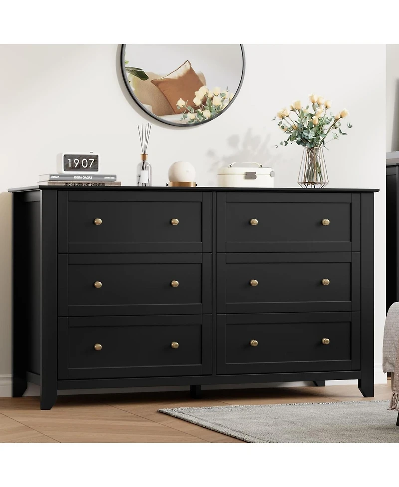 gaomon 6 Drawer Dresser for Bedroom, 54" Wide Large Dresser with Deep Drawers and Metal Knobs, Modern Wooden Chests of Drawers for Entryway