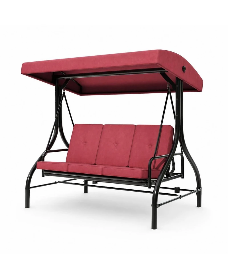homfan 3-Seater Outdoor Porch Swing with Stand, 2-in-1 Convertible Swing Bed, Thick Cushion, Adjustable Canopy and 800-Lb. Capacity
