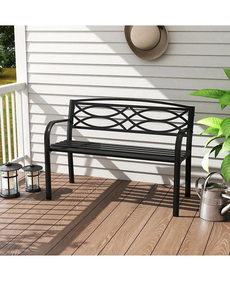 Sugift Metal Garden Bench with Curved Armrests and Slatted Backrest