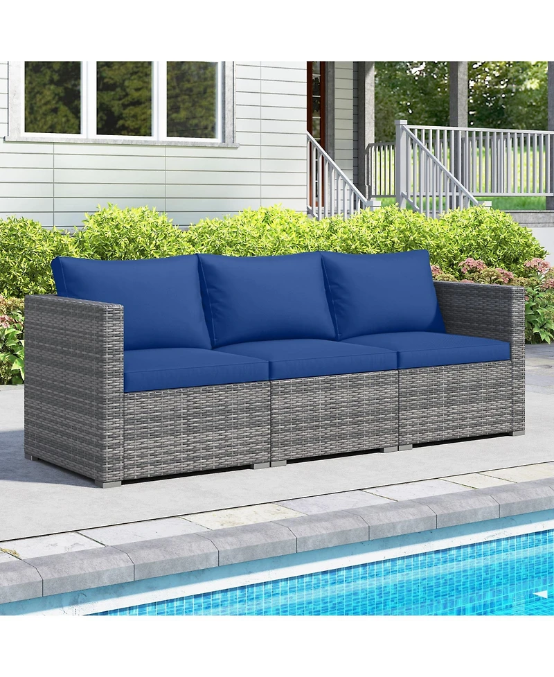 Sugift 3-Piece Modular Pe Rattan Sectional Sofa with Removable Cushions