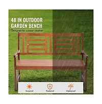 Sugift 48 in Outdoor Wood Garden Bench with Backrest and Armrests, 700 lbs Load Capacity, Patio Seating