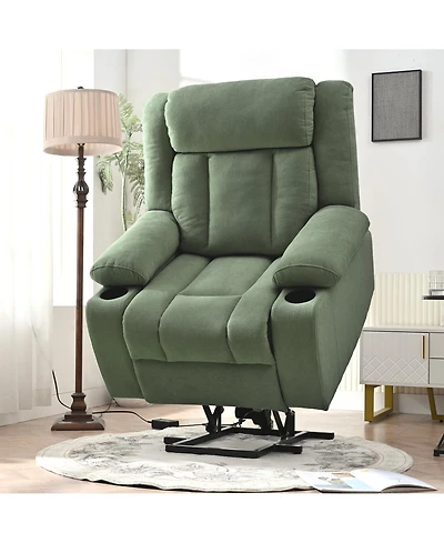 Clihome Power Lift Recliner Chair for Elderly,Fabric Lift Chairs for Living Room,Home Theater Seating with 2 Cup Holders,Side Pockets,Remote Control