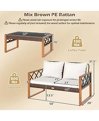 Sugift 2-Piece Acacia Wood and Pe Wicker Patio Loveseat with Coffee Table