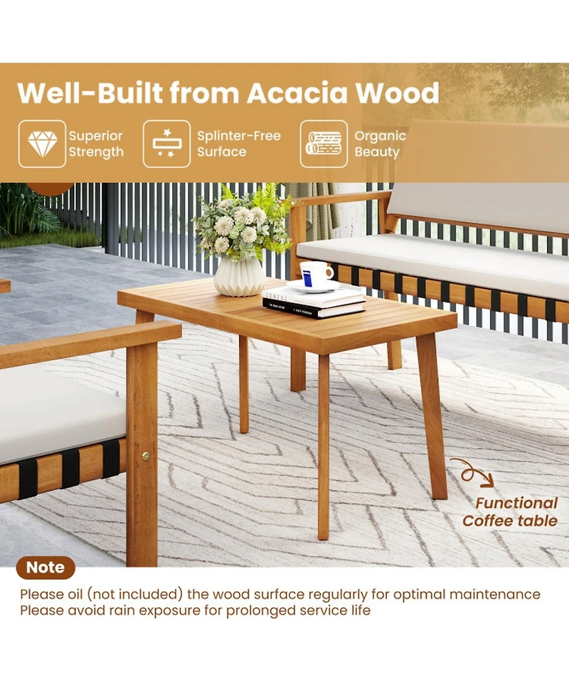 Sugift 4-Piece Solid Acacia Wood Outdoor Seating Set with Nylon Webbing