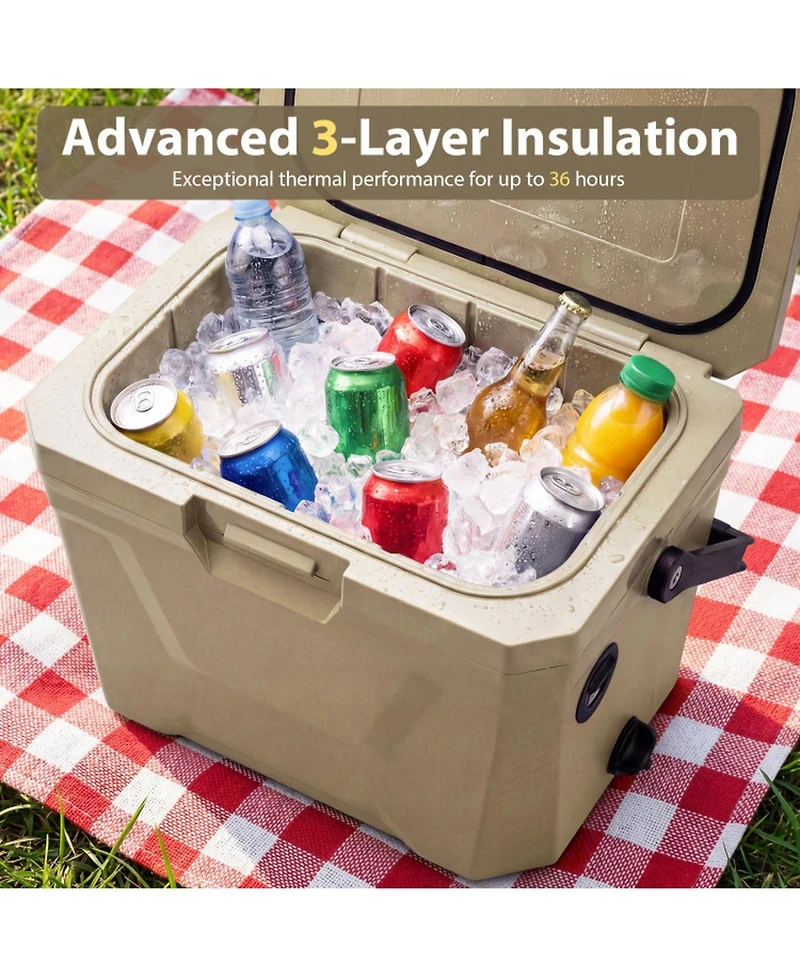 Sugift Insulated Portable Hard Shell Ice Chest Cooler with 2 Cup Holders 21-Quart