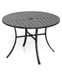Gouun 42.5 In Round Metal Slat Patio Dining Table with Dual-Size Umbrella Hole