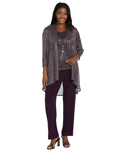 R & M Richards 3-Pc. Metallic Jacket, Necklace Top Pants Set