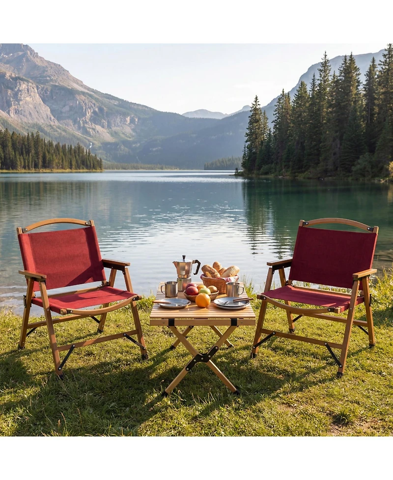 Mecale Lightweight Folding Camping Chair 2-Pack with Bamboo Accents, 330-lb Cap