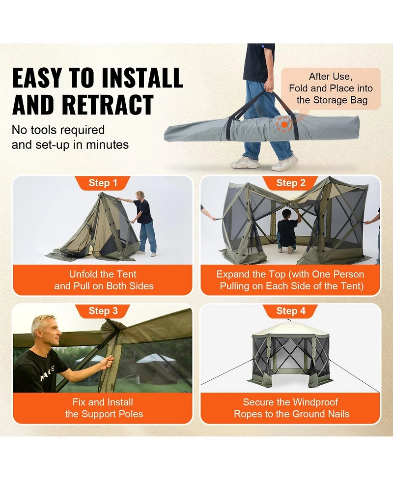 Vevor Pop-up Camping Gazebo Camping Canopy Shelter 6 Sided Sun Shade