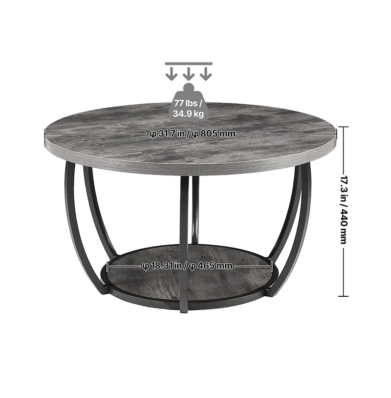 Sugift Coffee Table Modern Round 2 Tiers Wooden Circle with Open Storage